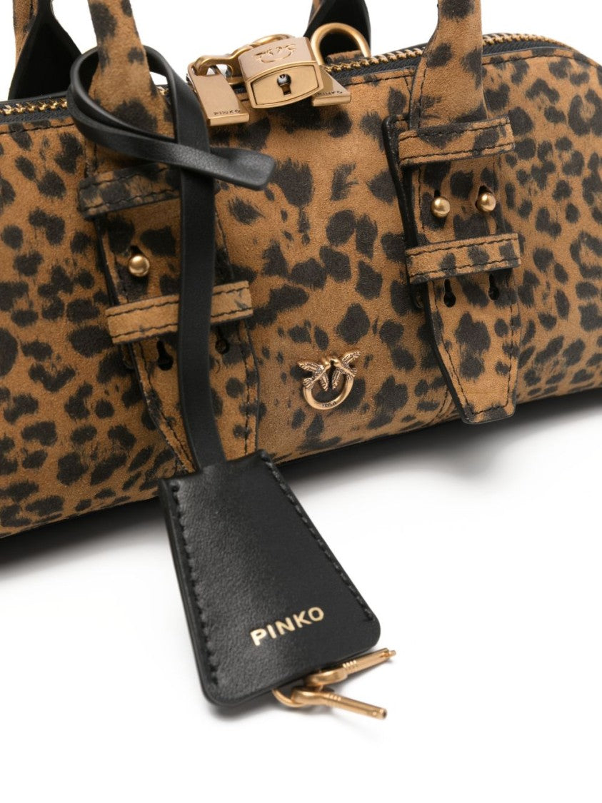 Pinko Structured Multicolour Handbag With Leopard Print And Gold Hardware