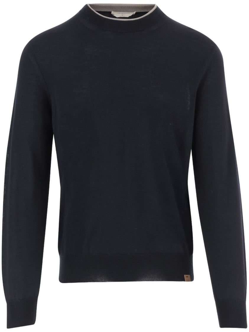 Jacob Cohen Navy Contrast Trim Wool-Blend Sweater