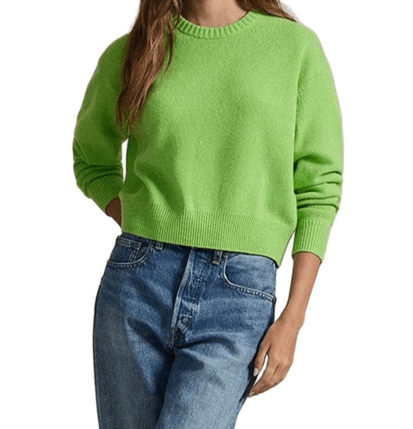Polo Ralph Lauren Cropped Green Sweatshirt With Ribbed Details