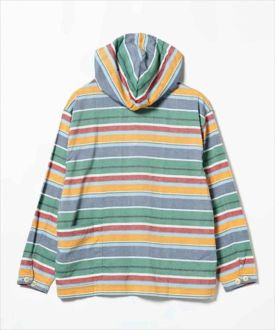 Nigel Cabourn Striped Hooded Shirt With Button-Up Front And Chest Pocket