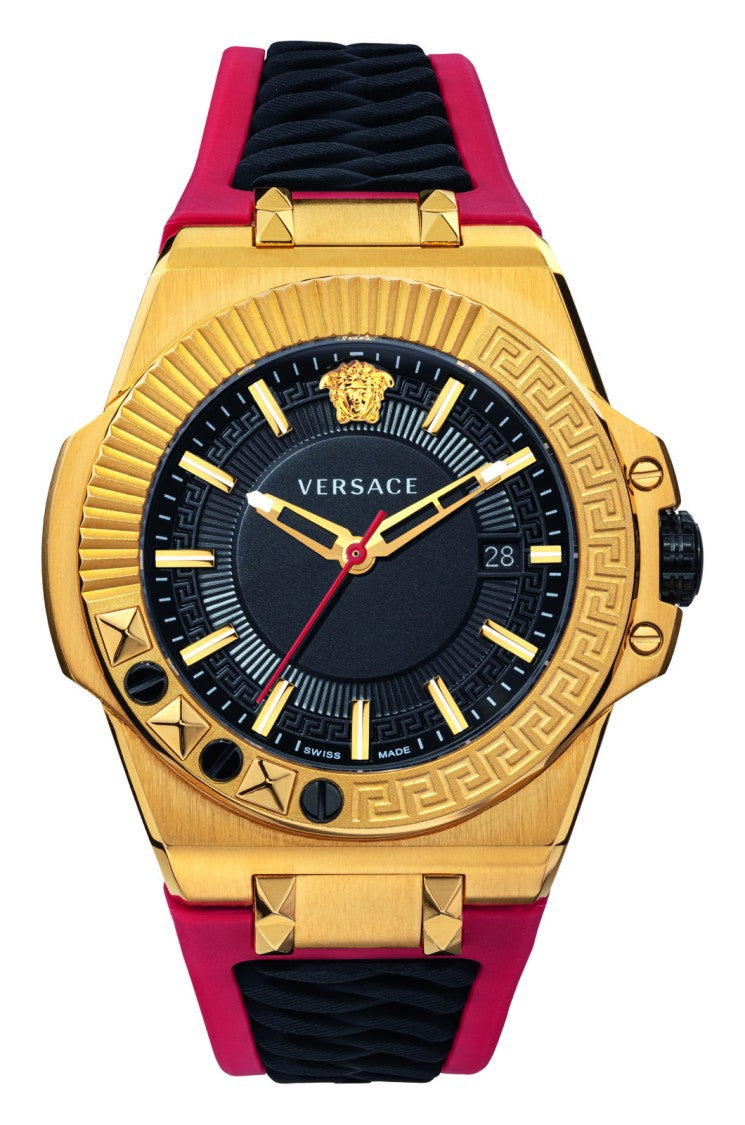 Versace Bold Gold-Tone Stainless Steel Quartz Watch With Black Dial