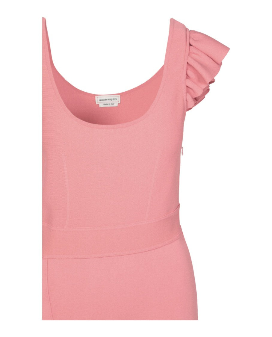 Alexander Mcqueen Compact Knit Mini Ruffle Dress With Unique Sleeve Details