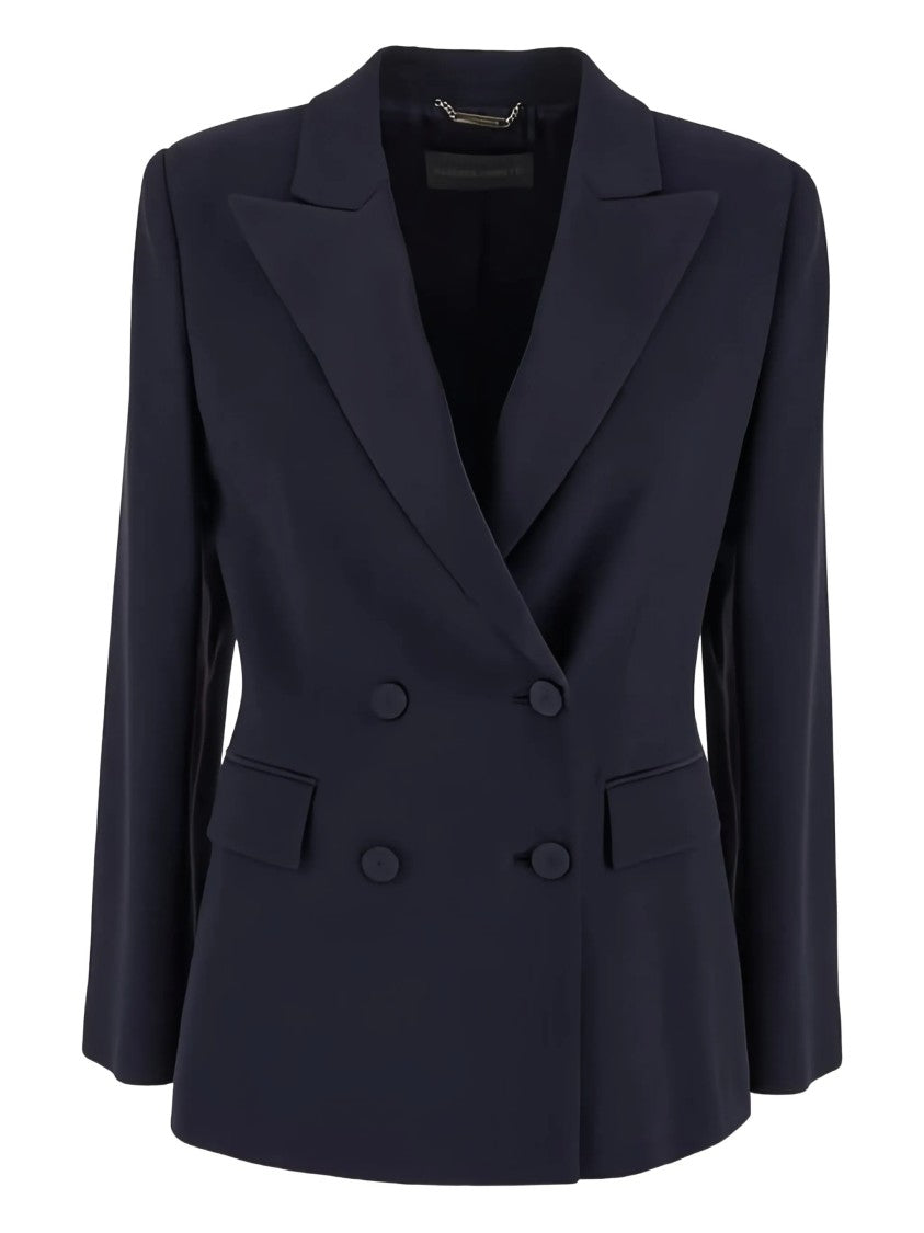 Alberta Ferretti Black Blazer Enver Double-Breasted Satin Blazer