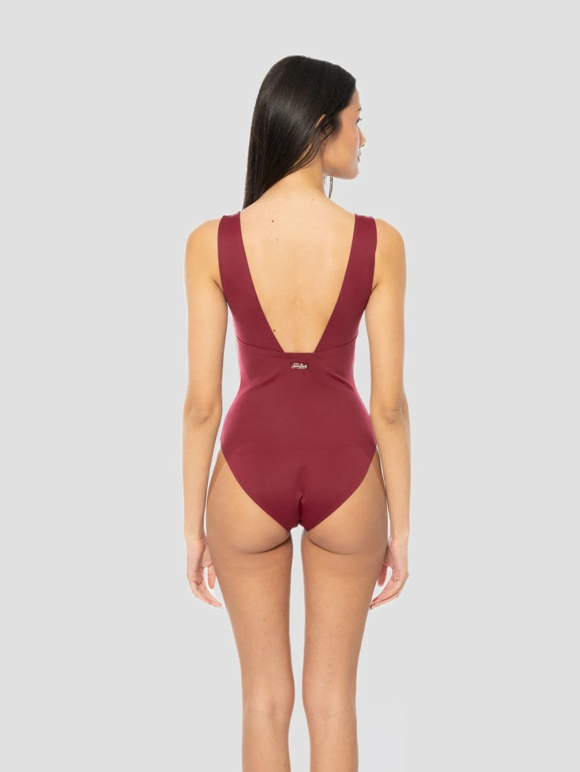 Mc2 Saint Barth Deep V-Neck One-Piece Swimsuit With High-Cut Leg