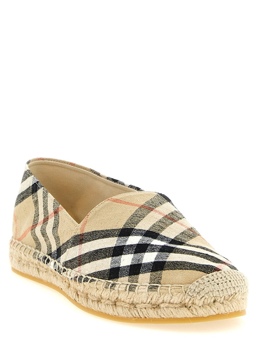 Burberry Check Print Linen Blend Espadrilles With Rope Insole And Rubber Sole