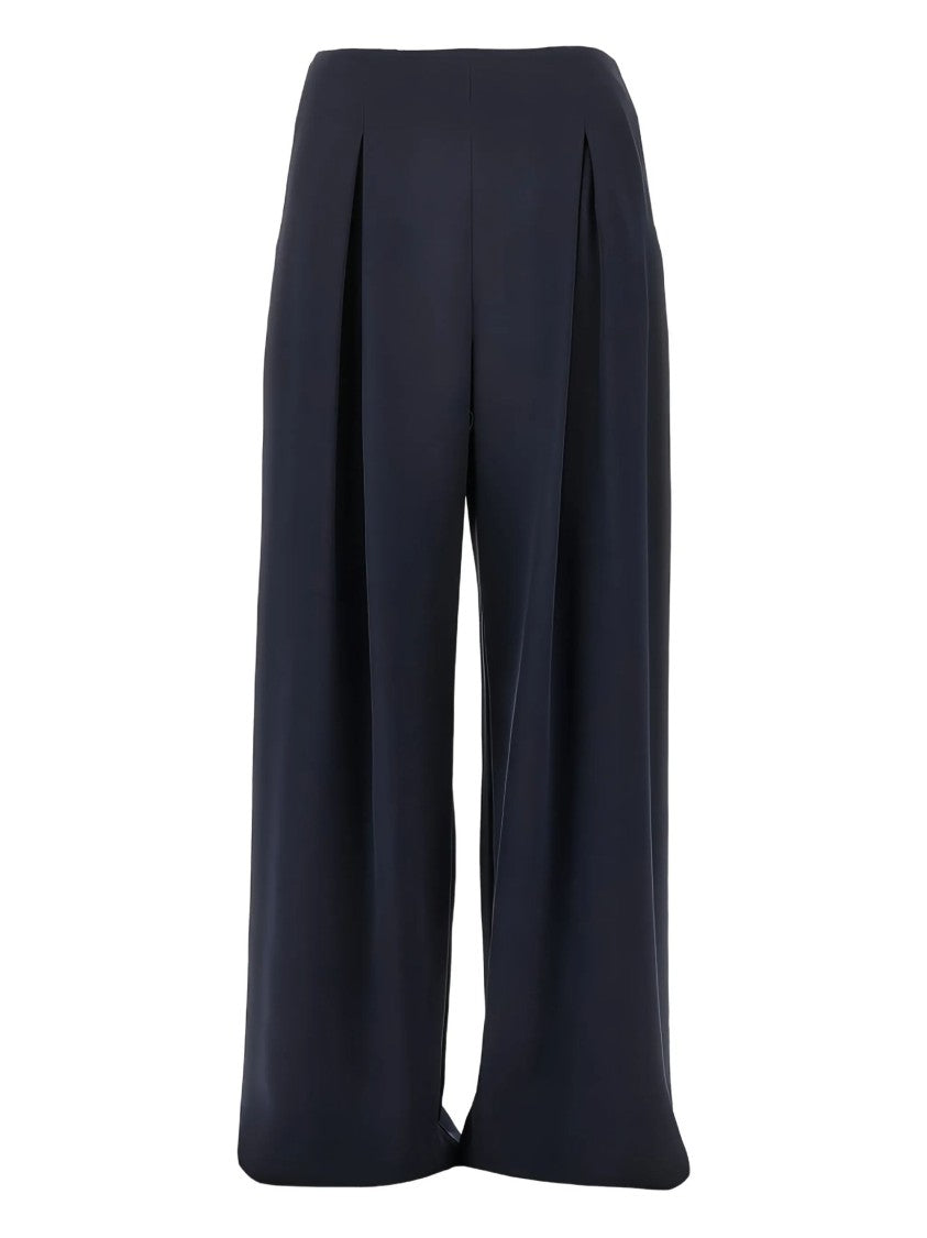 Max Mara Blue Front Pleats Silk Wide-Leg Pants