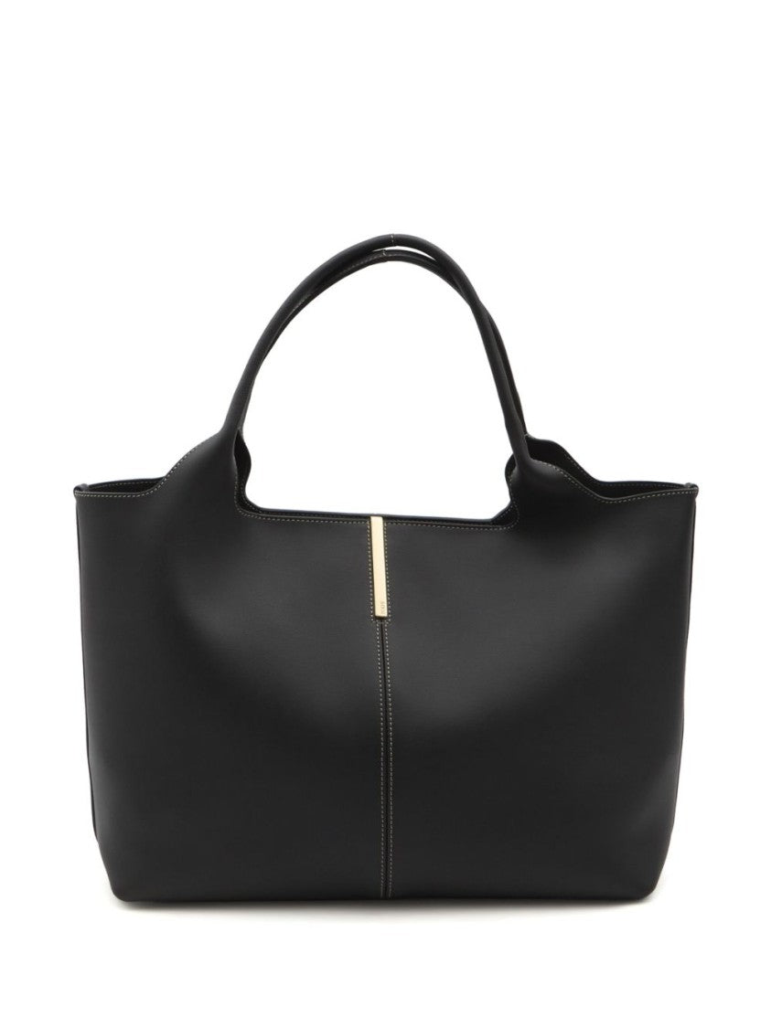 Tod's Nero Leather Tote Bag With Metallic Accent