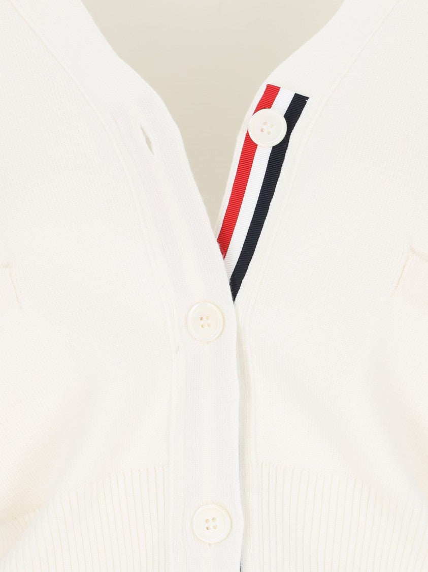 Thom Browne V-Neck Button-Front Cardigan With Striped Intarsia