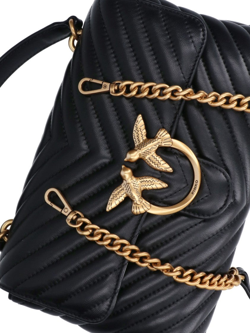 Pinko Black Quilted Leather Lady Love Puff Top Handle Bag