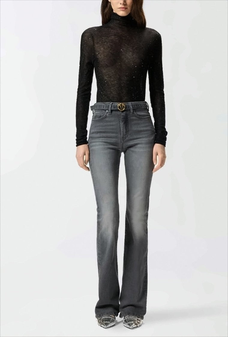 Pinko Knee-Length Flared Jeans With Embroidered Logo