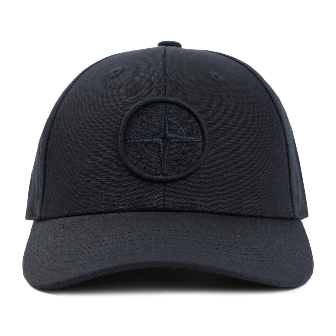 Stone Island Six-Panel Black Cotton Hat With Embroidered Compass Logo