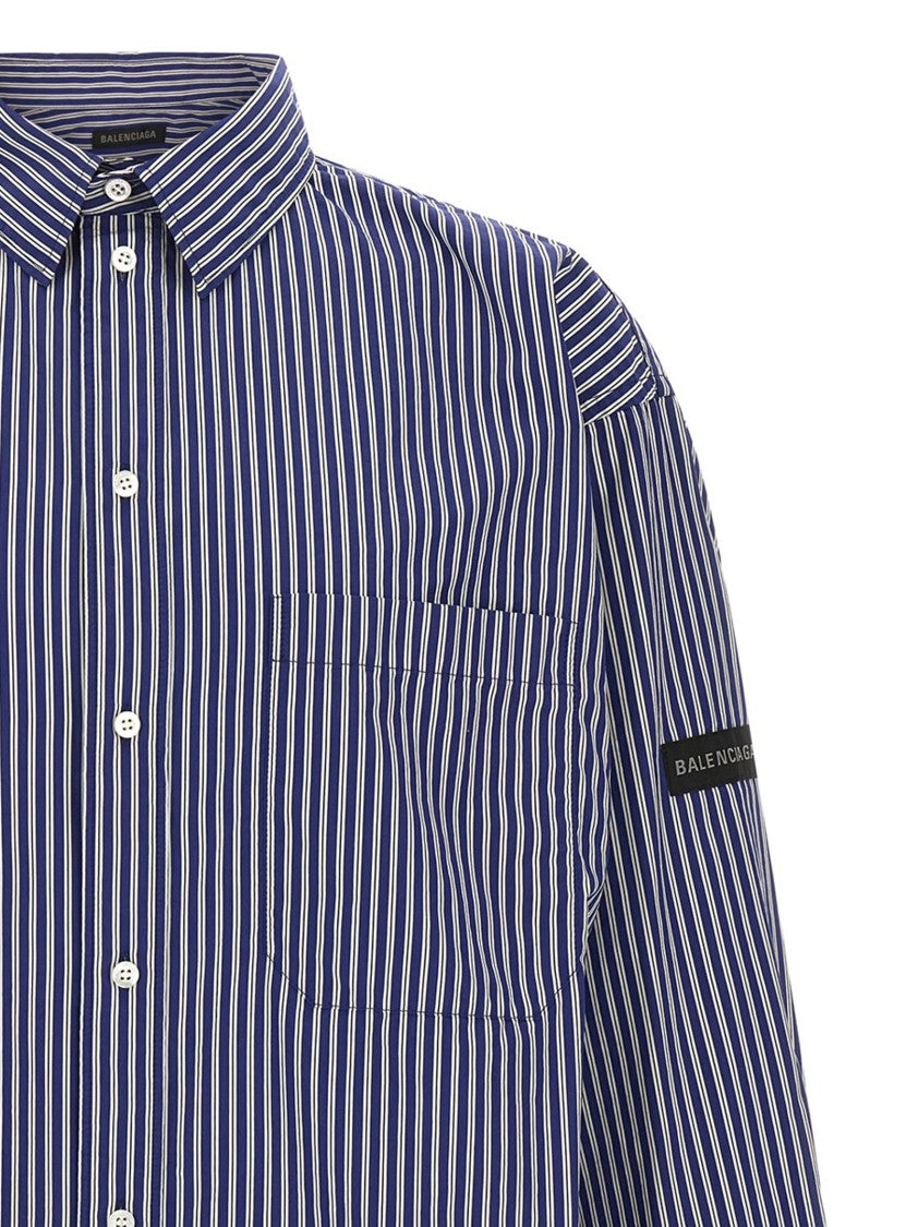 Balenciaga Vertical Stripe Cotton Poplin Shirt With Chest Pocket