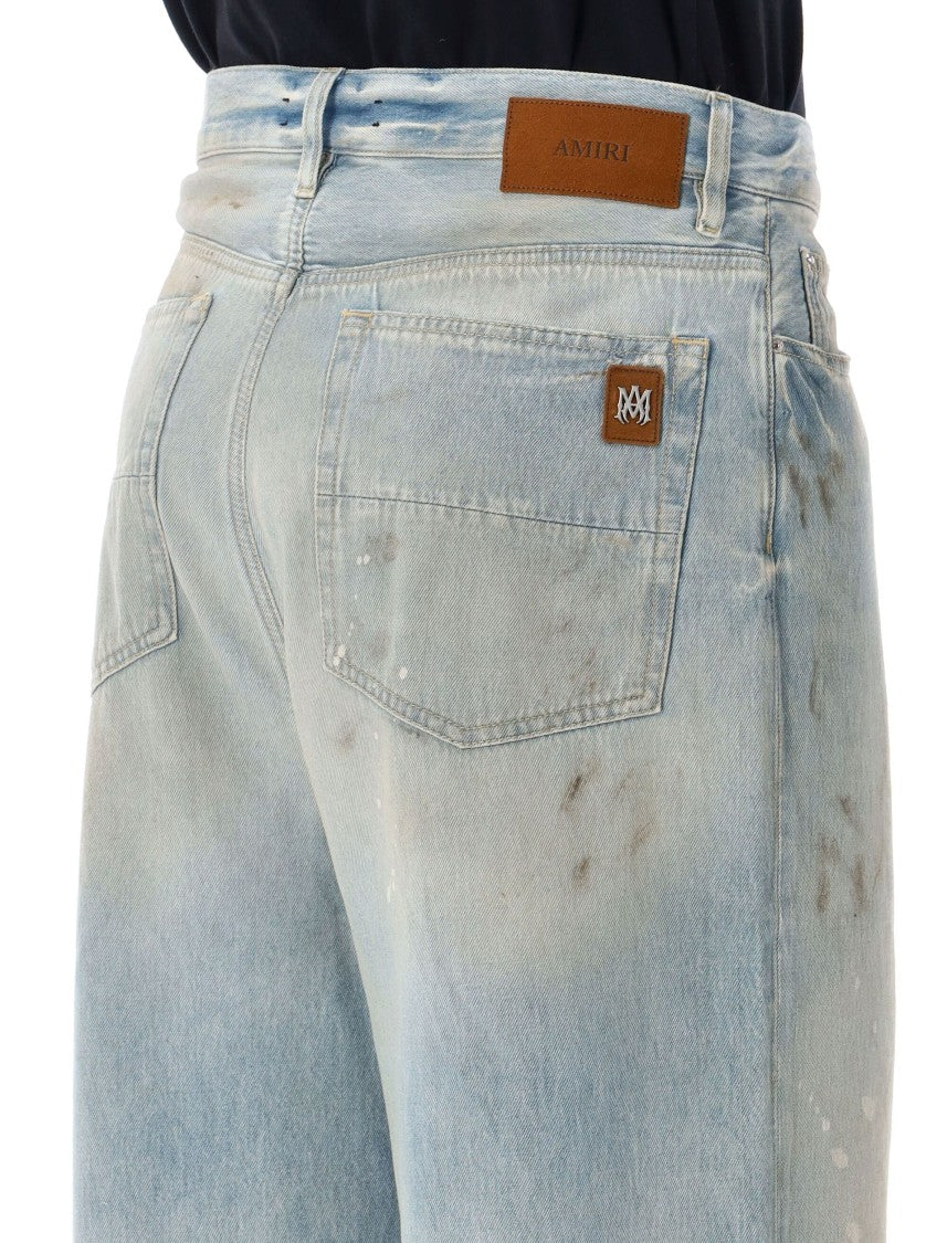 Amiri Hand-Aged Distressed Light Blue Baggy Jeans