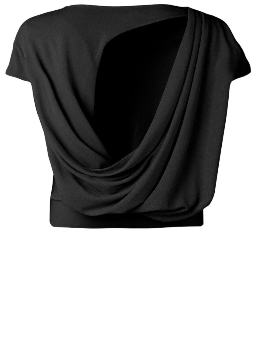 Jacquemus Flowing Draped Black Viscose-Blend T-Shirt With Cut-Out Detail