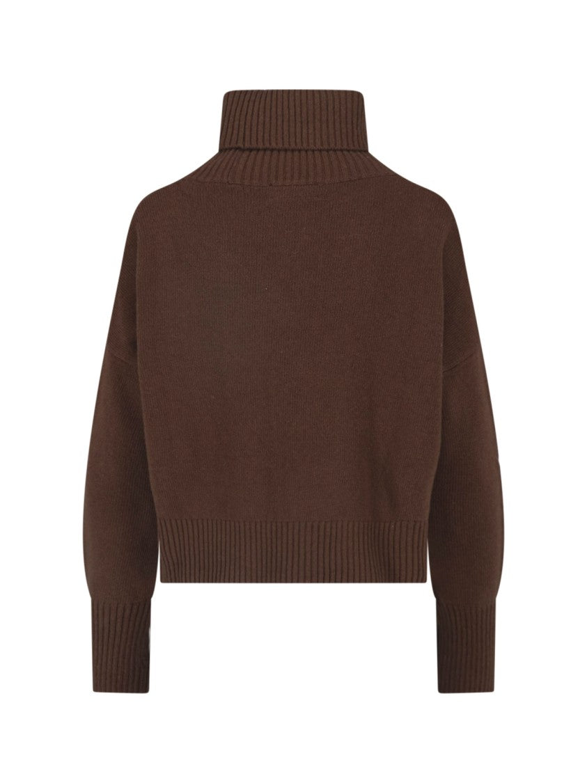 Ma'ry'ya Brown Virgin Wool-Cashmere Ribbed Turtleneck