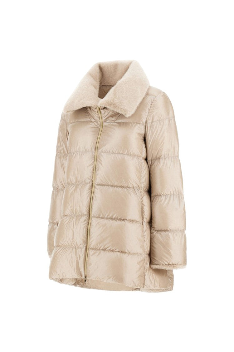 Herno Beige Polyamide Shearling-Collar Puffer Jacket