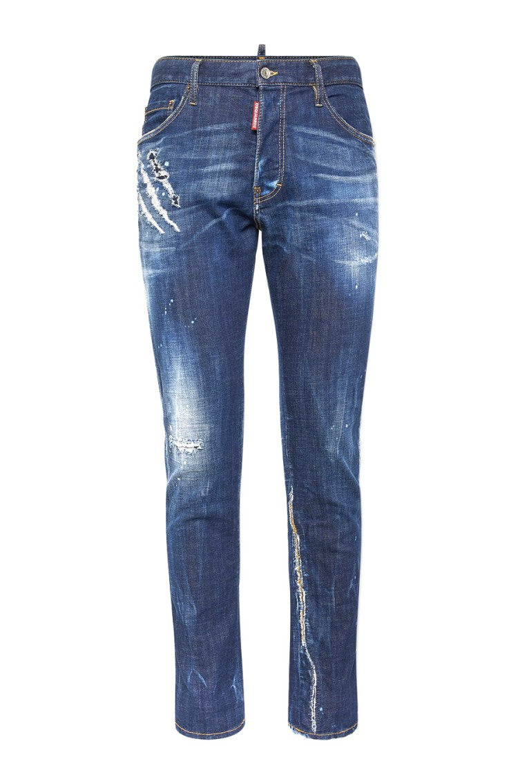 Dsquared2 Blue Cotton Paint-Splatter Distressed Jeans