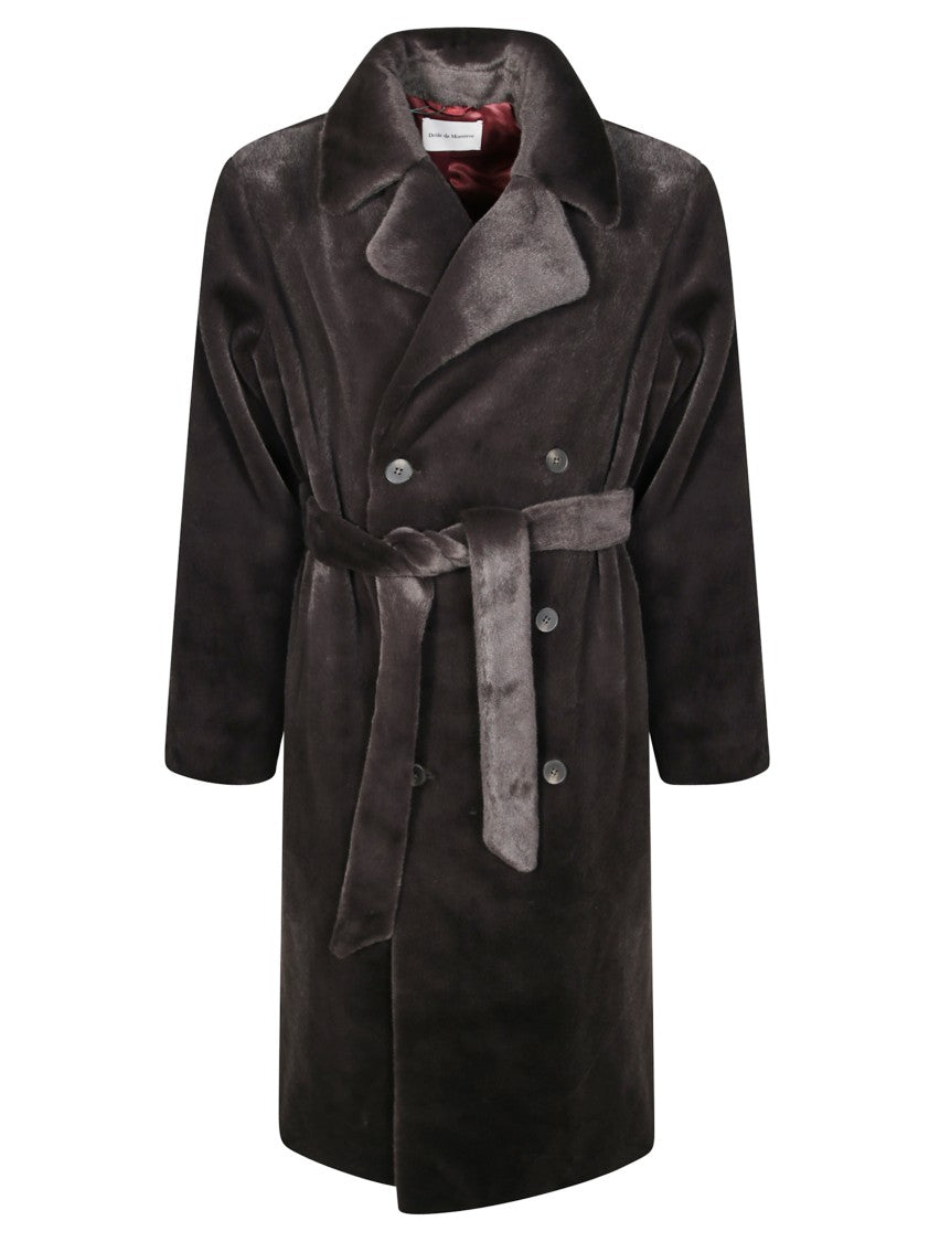 Drôle De Monsieur Textured Fur-Like Winter Coat With Structured Collar