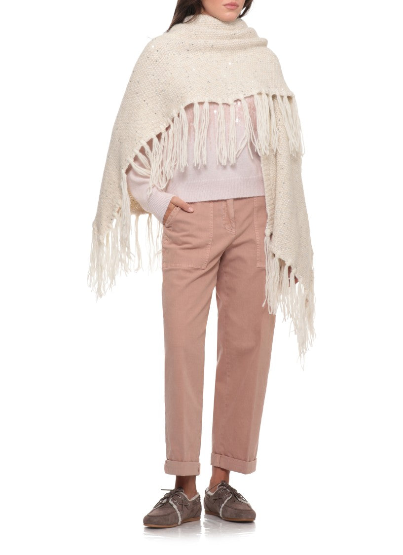 Peserico Lurex Motif Cape With Fringed Hem