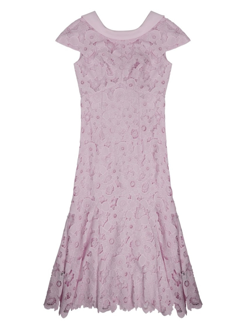 Self-Portrait Floral Lace Mini Dress With Scalloped Hem And Cap Sleeves