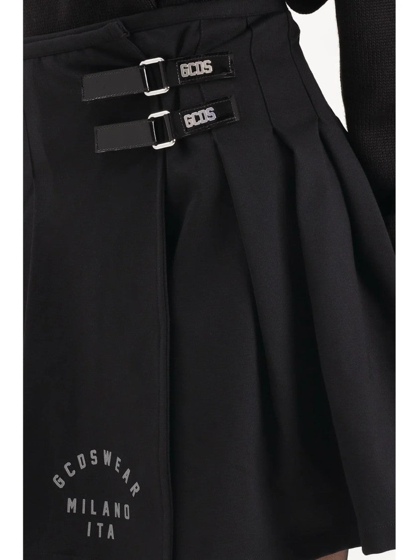 Gcds Pleated Mini Skirt With Wrap Closure And Structured Silhouette
