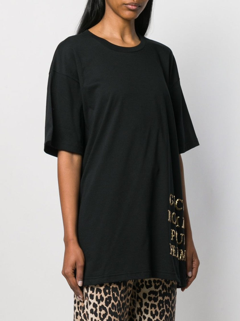 Gucci Black Oversized T-Shirt With Embroidered Gold Detail