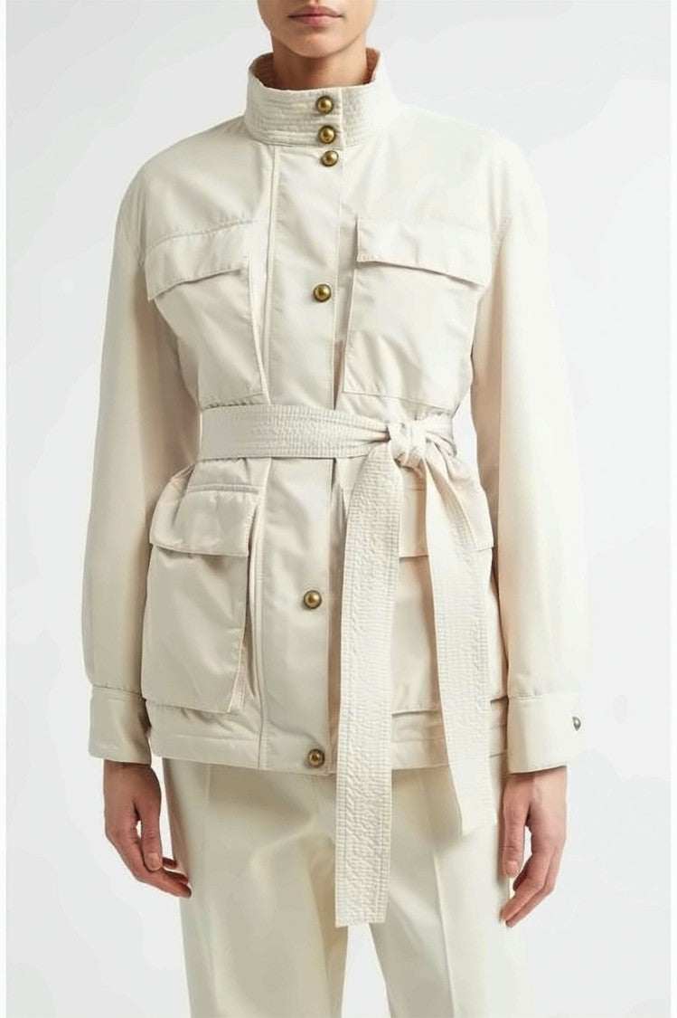 Moncler Structured High Collar Moncler Jacket With Belted Waist