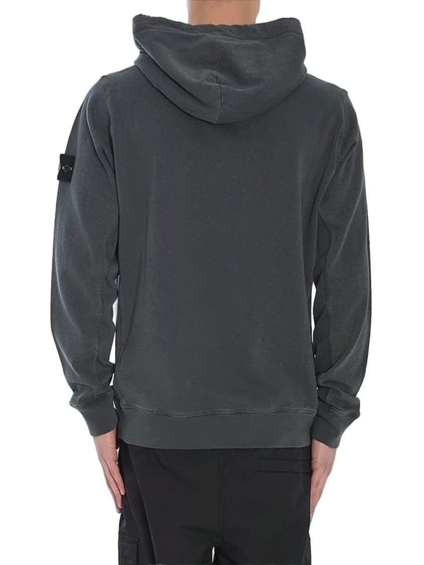 Stone Island Minimalist Dark Grey Hoodie With Branded Patch