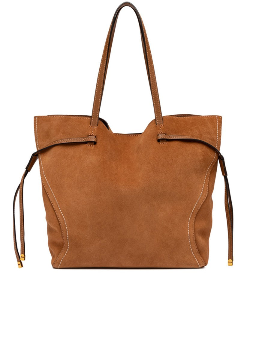 Gianni Chiarini Violette Rich Brown Suede Stitched Tote