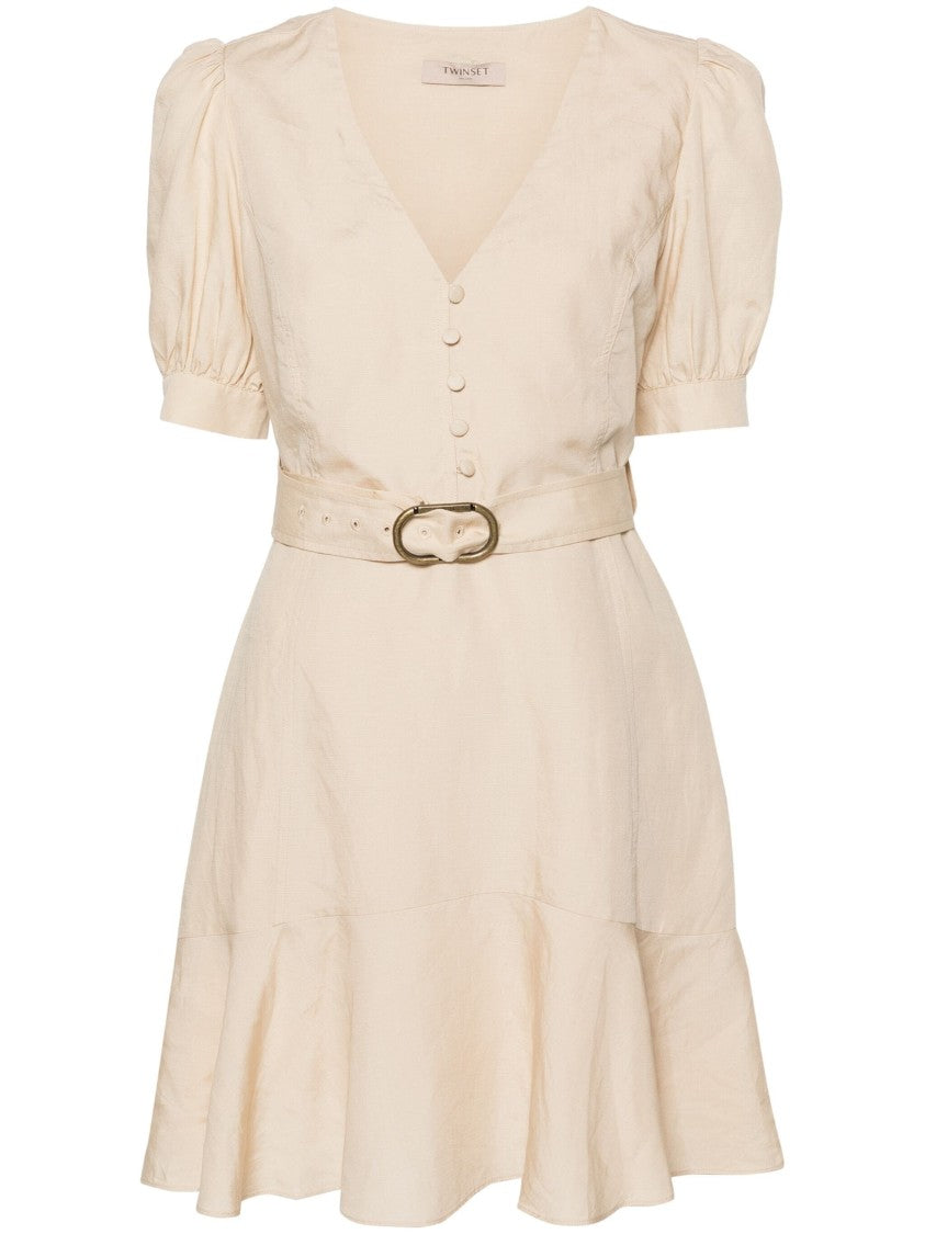 Twin-Set Beige Mini Dress With V-Neckline