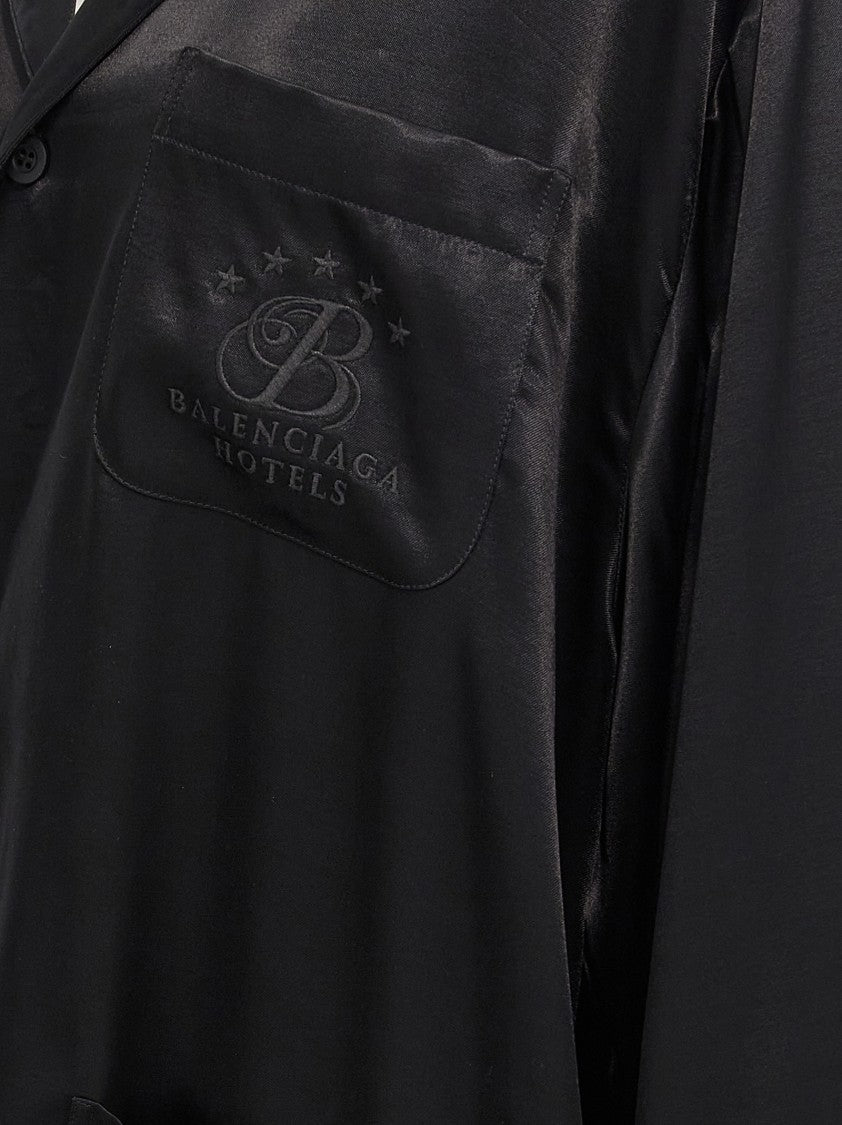 Balenciaga Pajama-Style Shirt With Tone-On-Tone Logo Embroidery