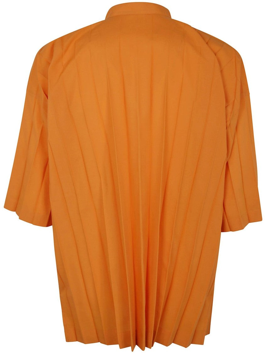Homme Plissé Issey Miyake Pleated Short-Sleeved Mandarin Collar Shirt