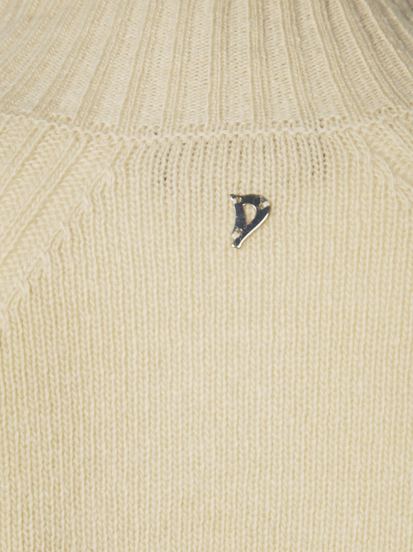 Dondup Ribbed Turtleneck Knit Sweater With Relaxed Fit And Metallic Emblem