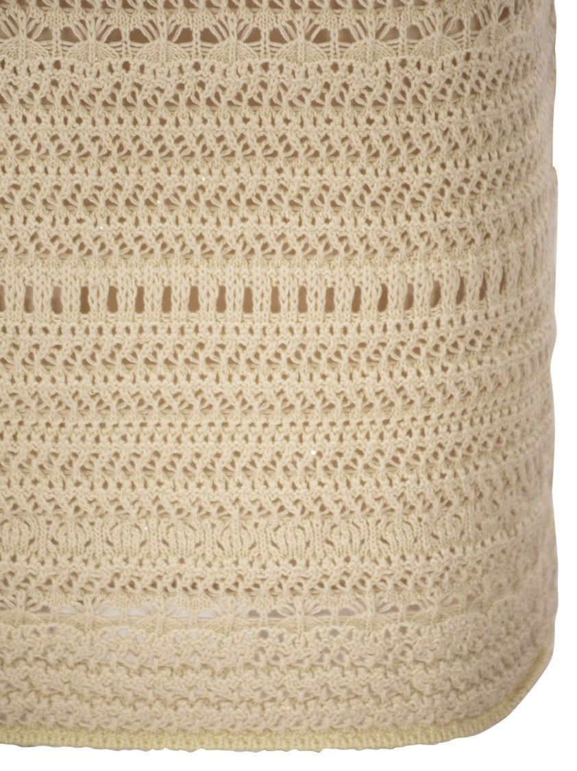 Fabiana Filippi Cotton And Linen Crochet Midi Pencil Skirt