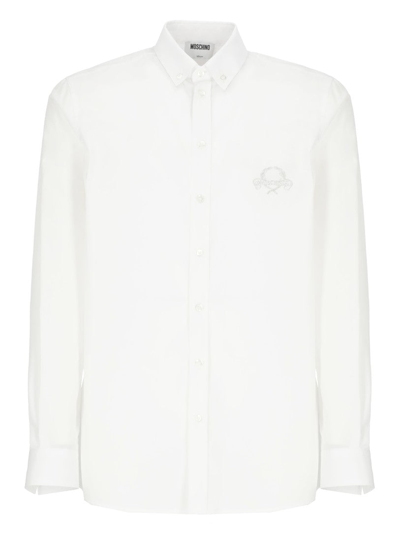 Moschino White Cotton Shirt With Contrasting Logo Embroidery