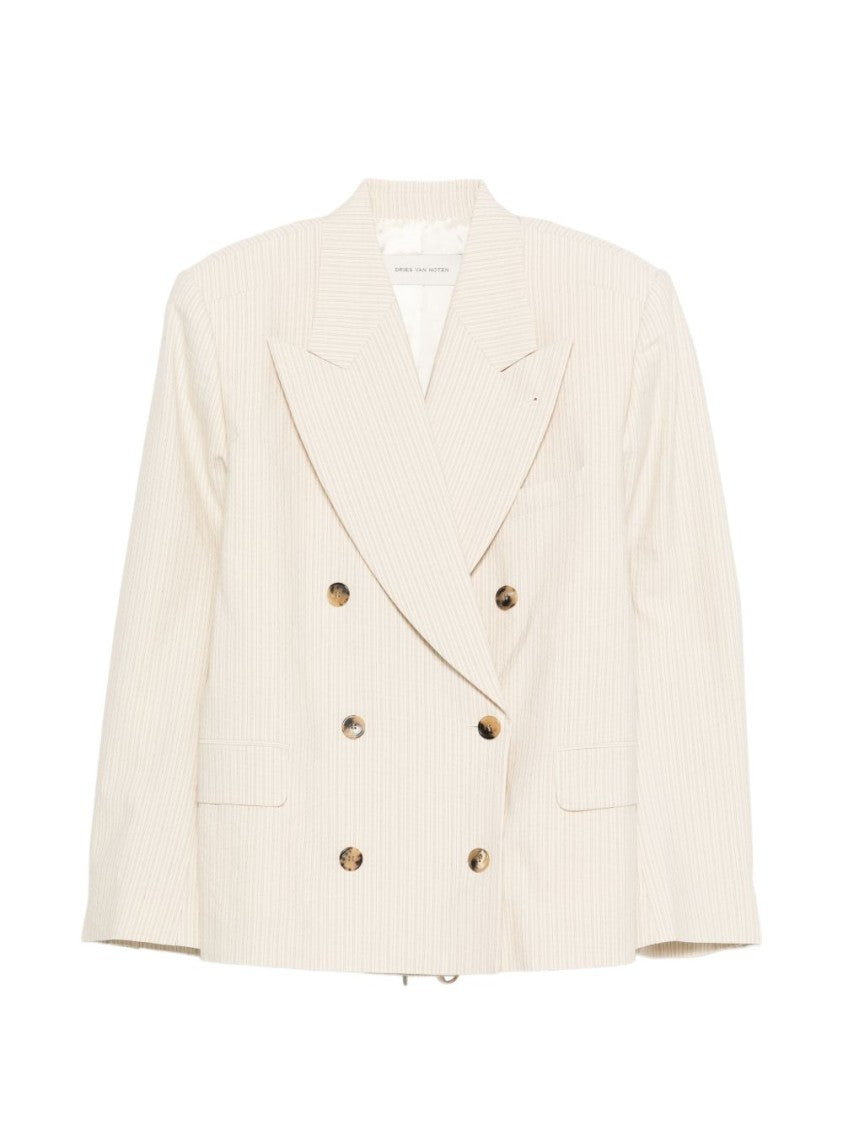 Dries Van Noten Ecru Oversized Double-Breasted Blazer