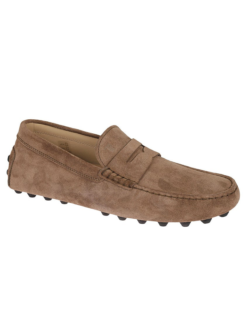 Tod's Brown Suede Slip-On Loafers With Stitched Detail