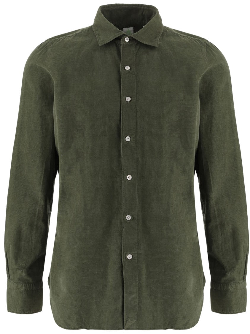 Finamore Green Ribbed Cotton Casual Shirt