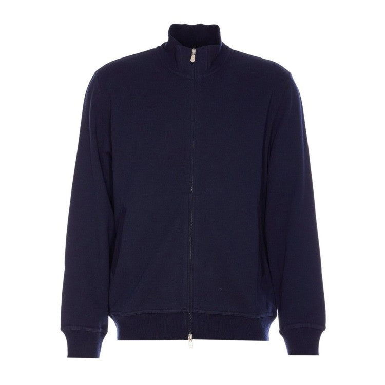 Brunello Cucinelli Zip-Up Blue Sweatshirt With High Collar And Relaxed Fit