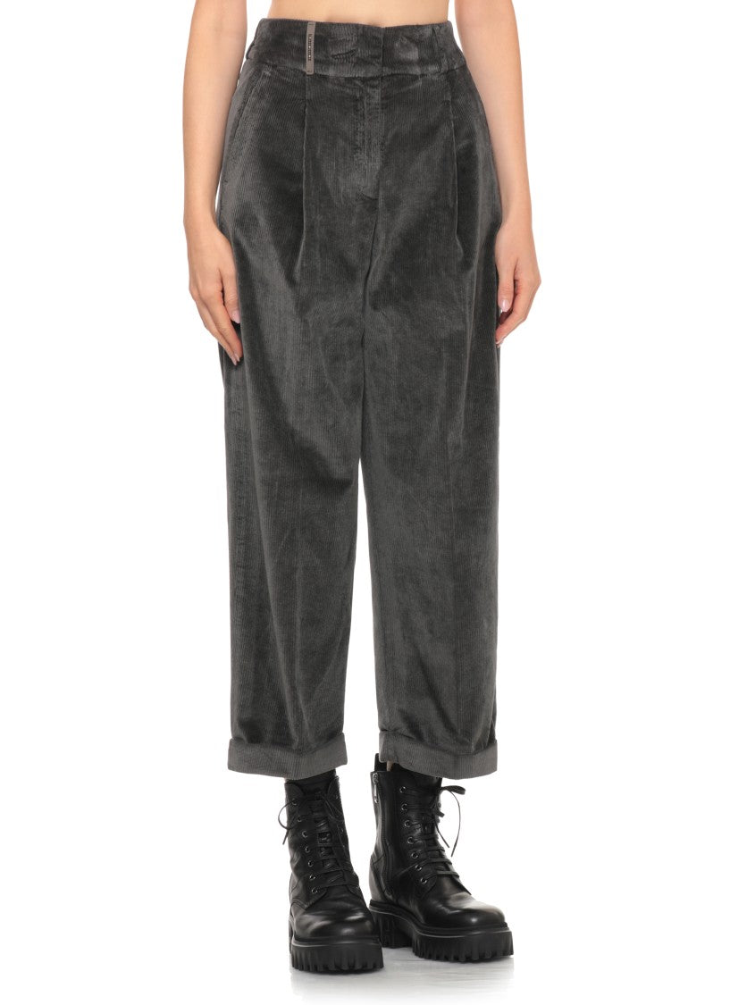 Peserico Grey Relaxed-Fit Corduroy Pants