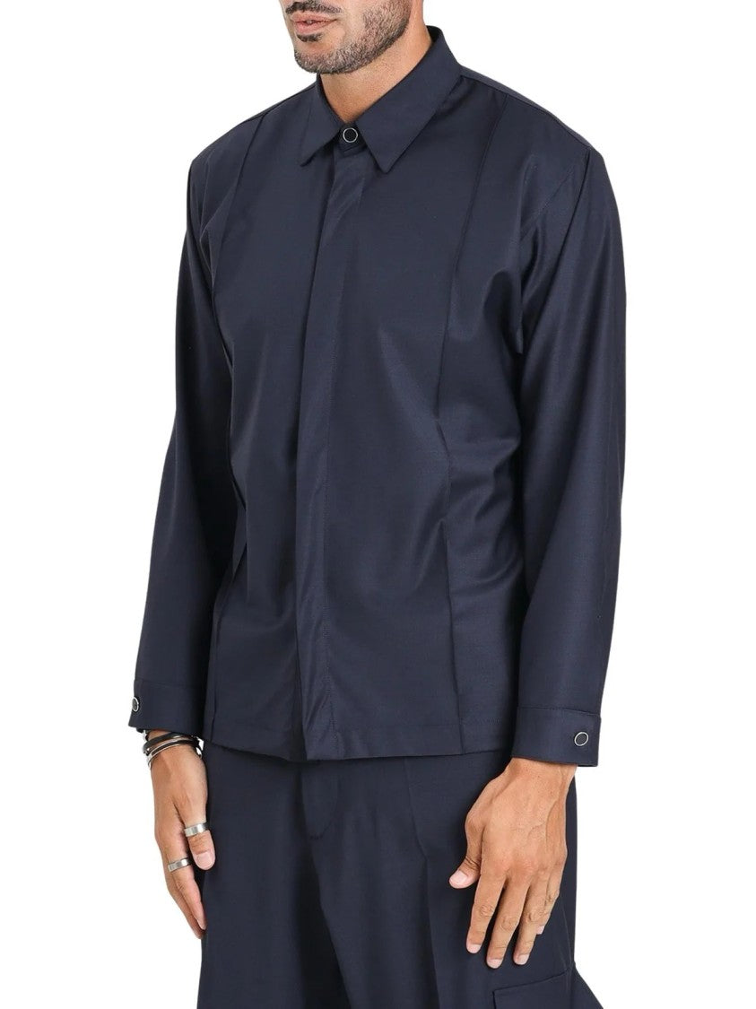 I M Brian Blue Wool-Blend Tailored Shirt
