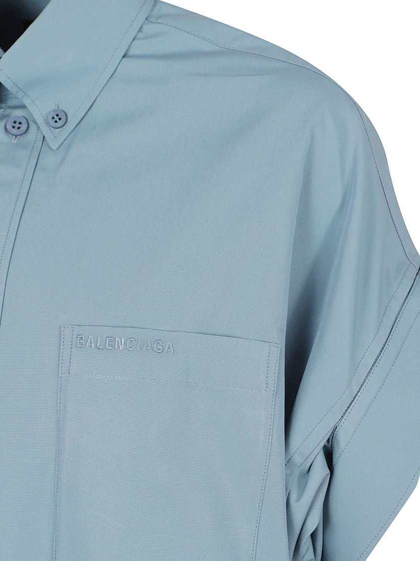 Balenciaga Button-Down Cotton Shirt With Gathered Sleeves And Logo Detail