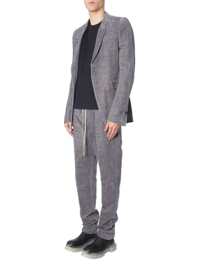 Rick Owens Textured Grey Velvet Single-Breasted Jacket