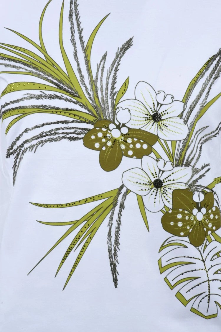 Max Mara White Green Cotton T-Shirt