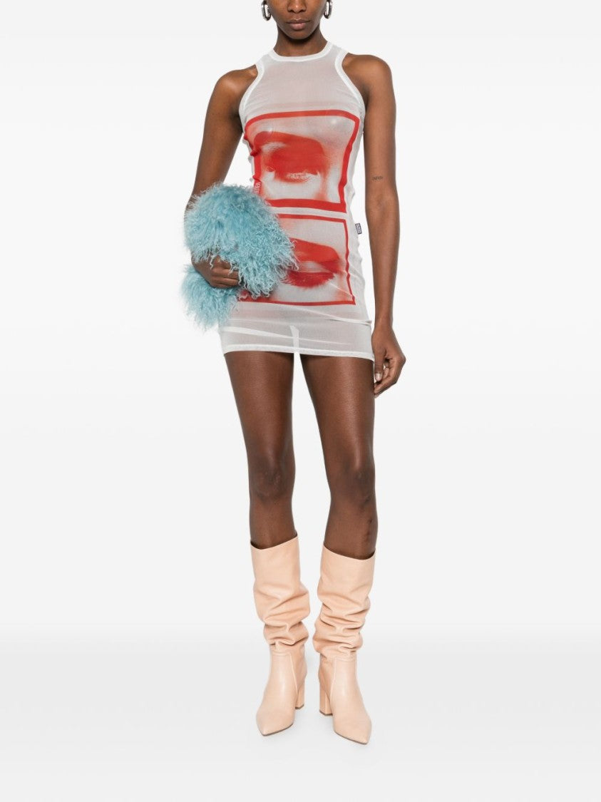 Jean Paul Gaultier Sheer Mini Dress With Bold Graphic Prints