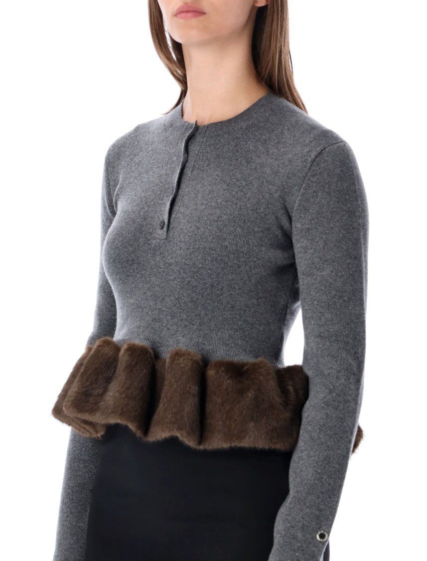 Stella Mccartney Fitted Grey Wool Blend Jumper With Voluminous Peplum Hem
