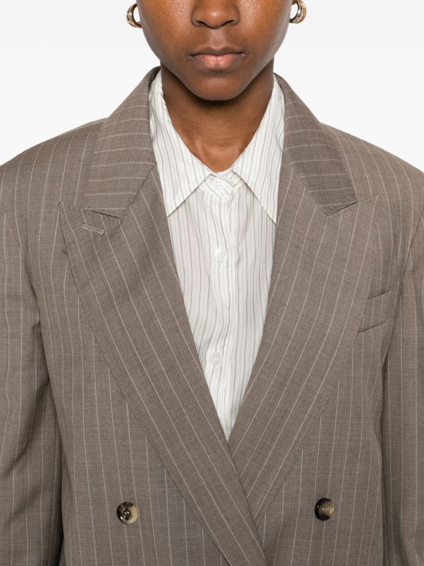 Max Mara Oversized Pinstripe Woollen Cloth Blazer - Hazelnut Brown