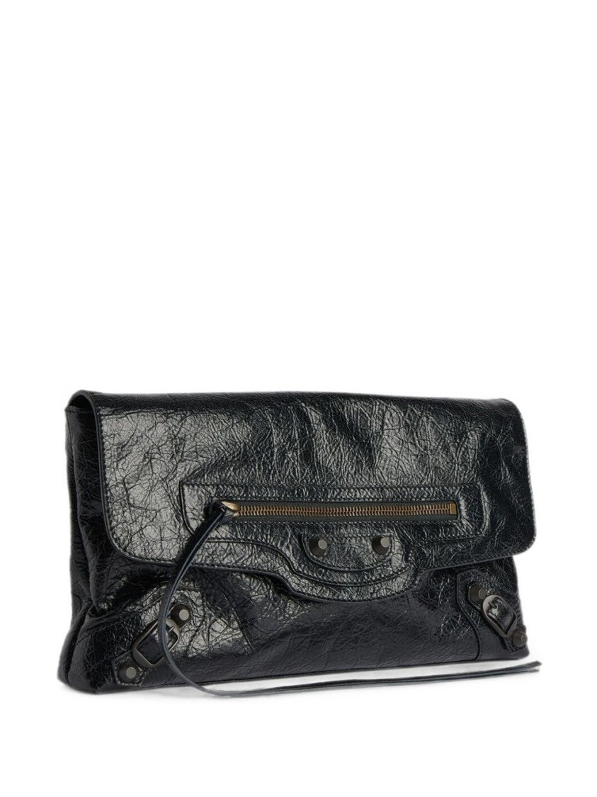 Balenciaga Rectangular Black Textured Leather Clutch Bag