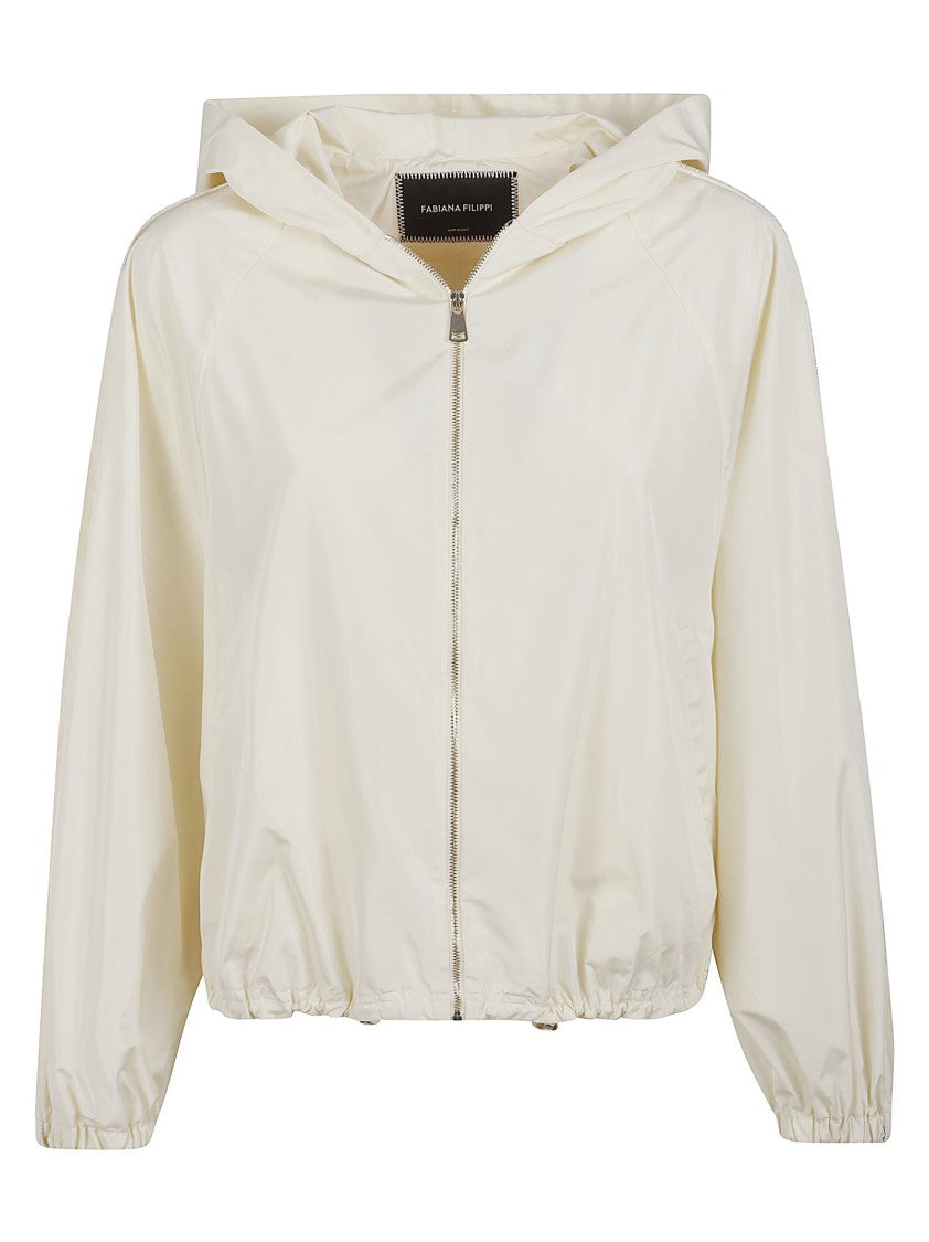 Fabiana Filippi Cropped White Coat With Minimalist Design And Hood