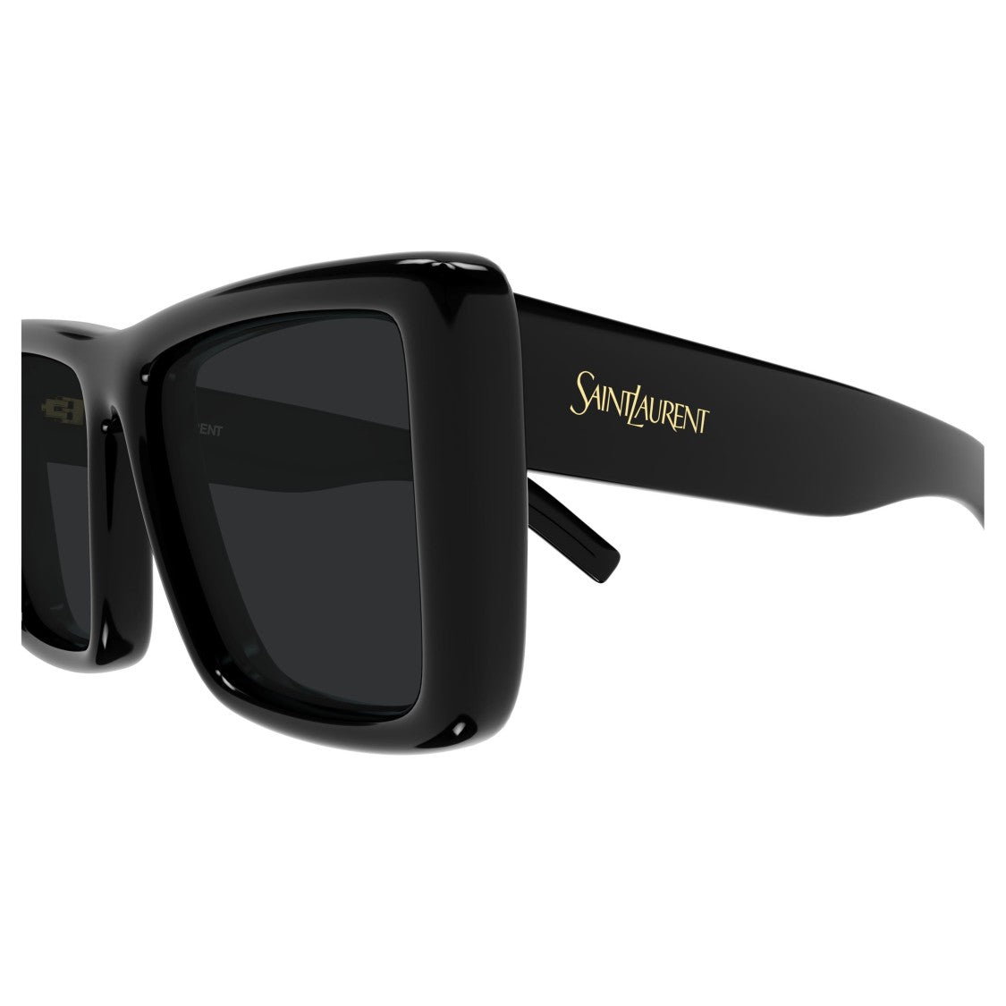 Saint Laurent Oversized Square Sunglasses With Glossy Frame And Gold Accents